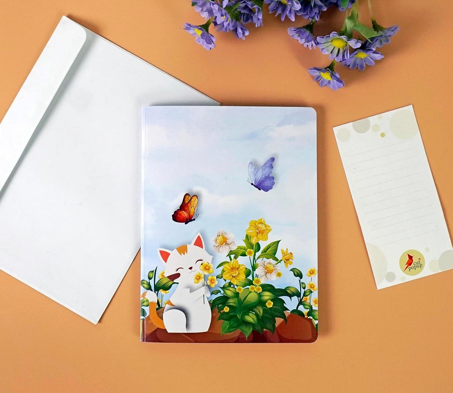 imageCUTPOPUP Birthday Card Pop Up 3D Birthday Greeting Mothers Day Card for Women Mom Wife Grandma Daughter Cat Daffodils