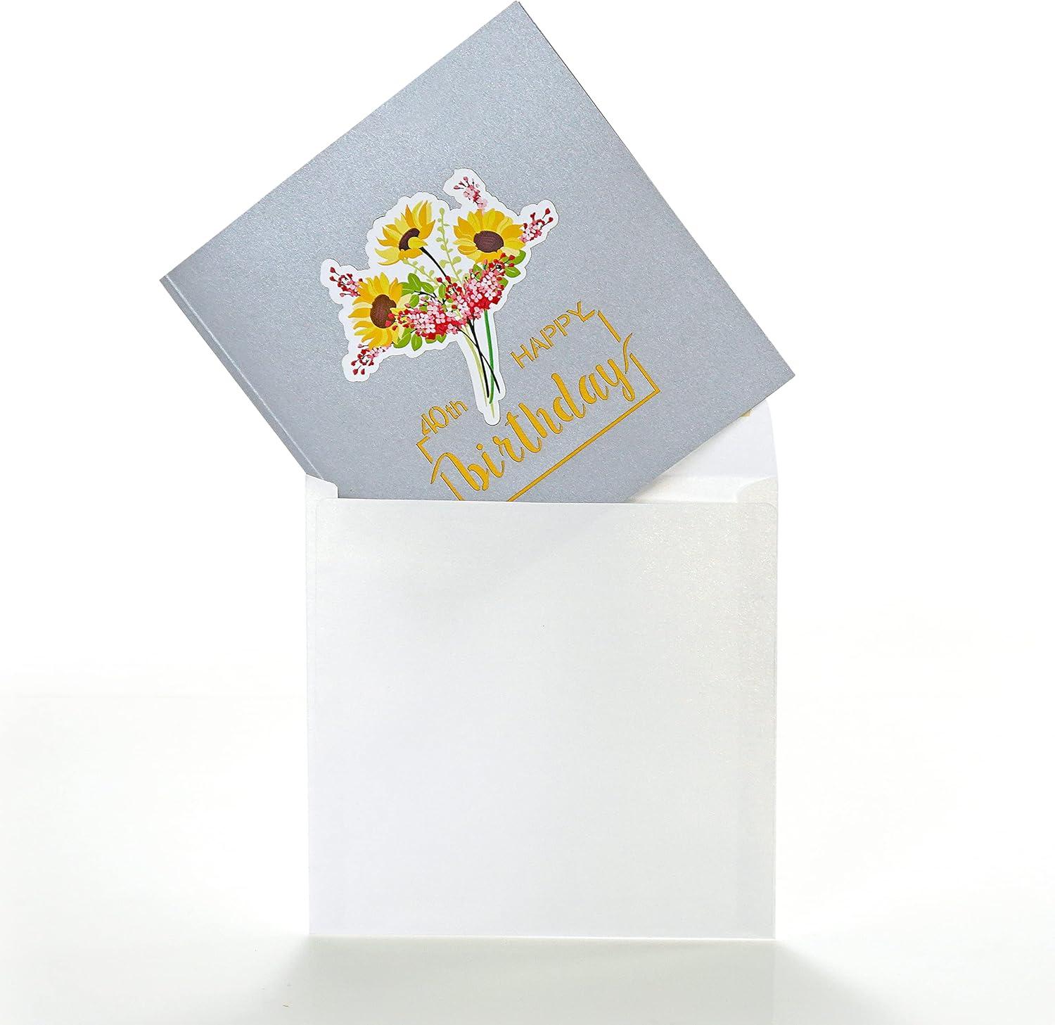 imageCUTPOPUP Birthday Card Pop Up 3D Greeting Flowers Cards for Women Mom Grandma Daughter Friends Bloom Garden FL191US40th Sunflowers Bastket6x6in