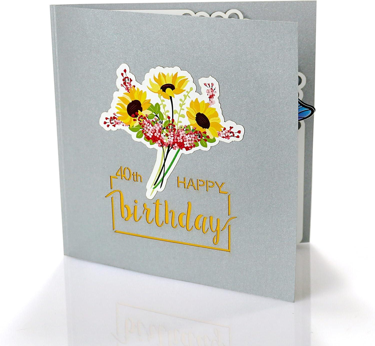 imageCUTPOPUP Birthday Card Pop Up 3D Greeting Flowers Cards for Women Mom Grandma Daughter Friends Bloom Garden FL191US40th Sunflowers Bastket6x6in