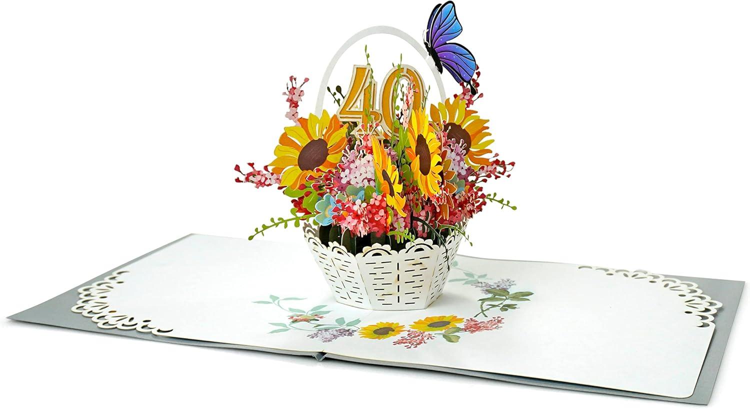 imageCUTPOPUP Birthday Card Pop Up 3D Greeting Flowers Cards for Women Mom Grandma Daughter Friends Bloom Garden FL191US40th Sunflowers Bastket6x6in