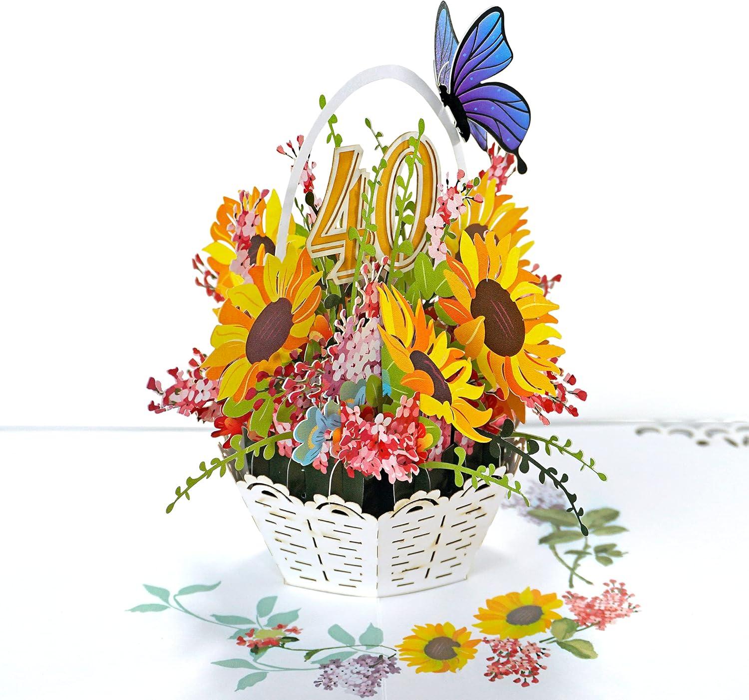 imageCUTPOPUP Birthday Card Pop Up 3D Greeting Flowers Cards for Women Mom Grandma Daughter Friends Bloom Garden FL191US40th Sunflowers Bastket6x6in