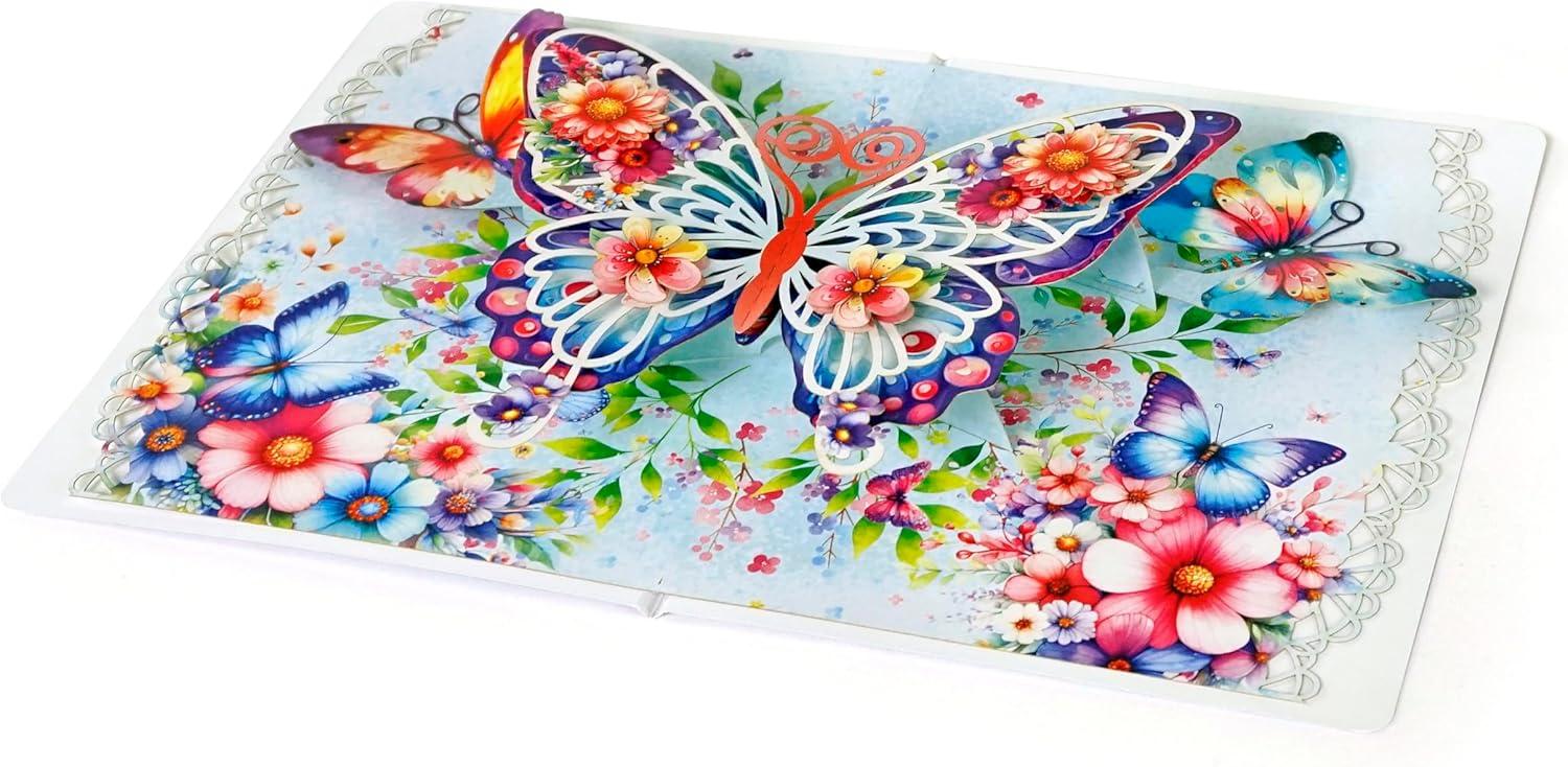 imageCUTPOPUP Birthday Card Pop Up 3D Greeting Flowers Cards for Women Mom Grandma Daughter Friends Bloom Garden FL191USButterfly6x8in