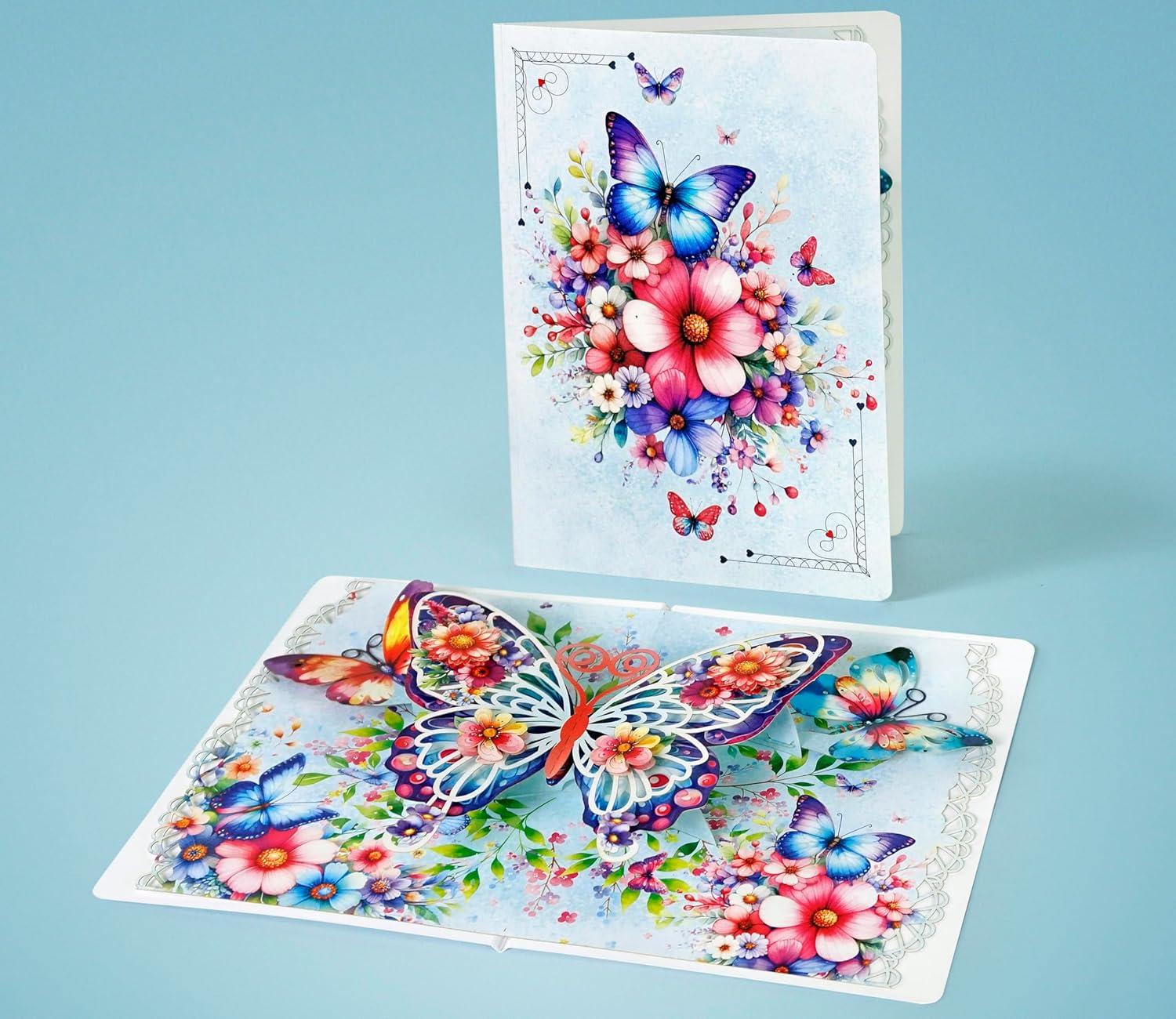 imageCUTPOPUP Birthday Card Pop Up 3D Greeting Flowers Cards for Women Mom Grandma Daughter Friends Bloom Garden FL191USButterfly6x8in