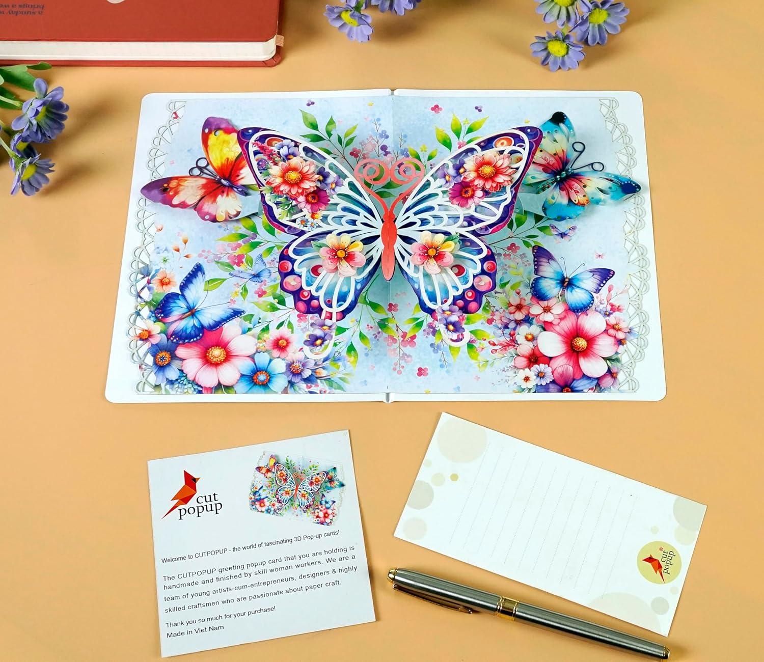 imageCUTPOPUP Birthday Card Pop Up 3D Greeting Flowers Cards for Women Mom Grandma Daughter Friends Bloom Garden FL191USButterfly6x8in