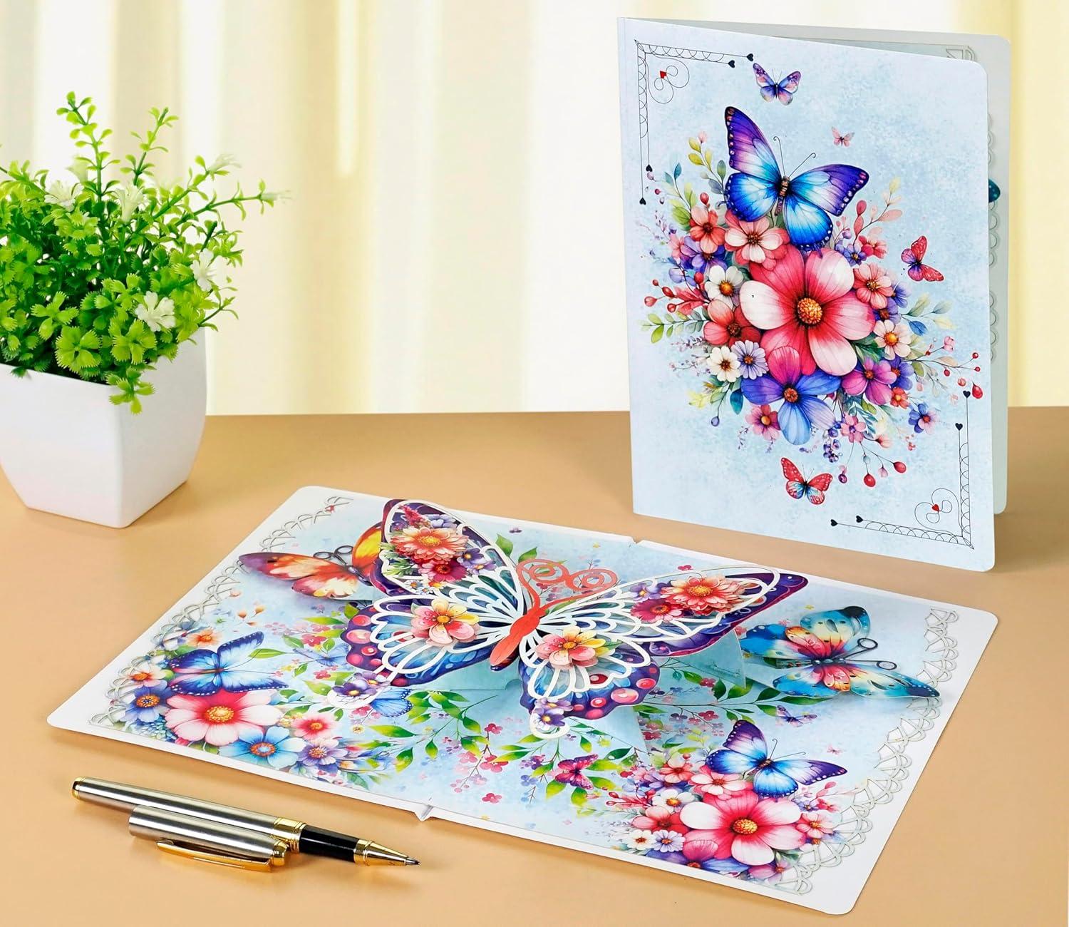 imageCUTPOPUP Birthday Card Pop Up 3D Greeting Flowers Cards for Women Mom Grandma Daughter Friends Bloom Garden FL191USButterfly6x8in