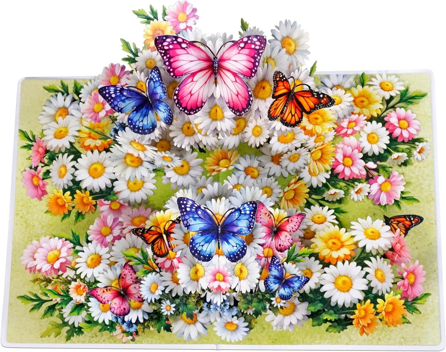 imageCUTPOPUP Birthday Card Pop Up 3D Greeting Flowers Cards for Women Mom Grandma Daughter Friends Bloom Garden FL191USDaisy Butterflies6x8in