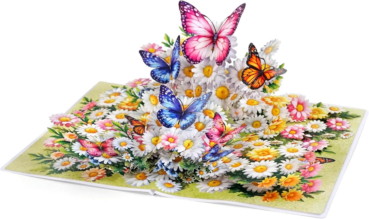 imageCUTPOPUP Birthday Card Pop Up 3D Greeting Flowers Cards for Women Mom Grandma Daughter Friends Bloom Garden FL191USDaisy Butterflies6x8in