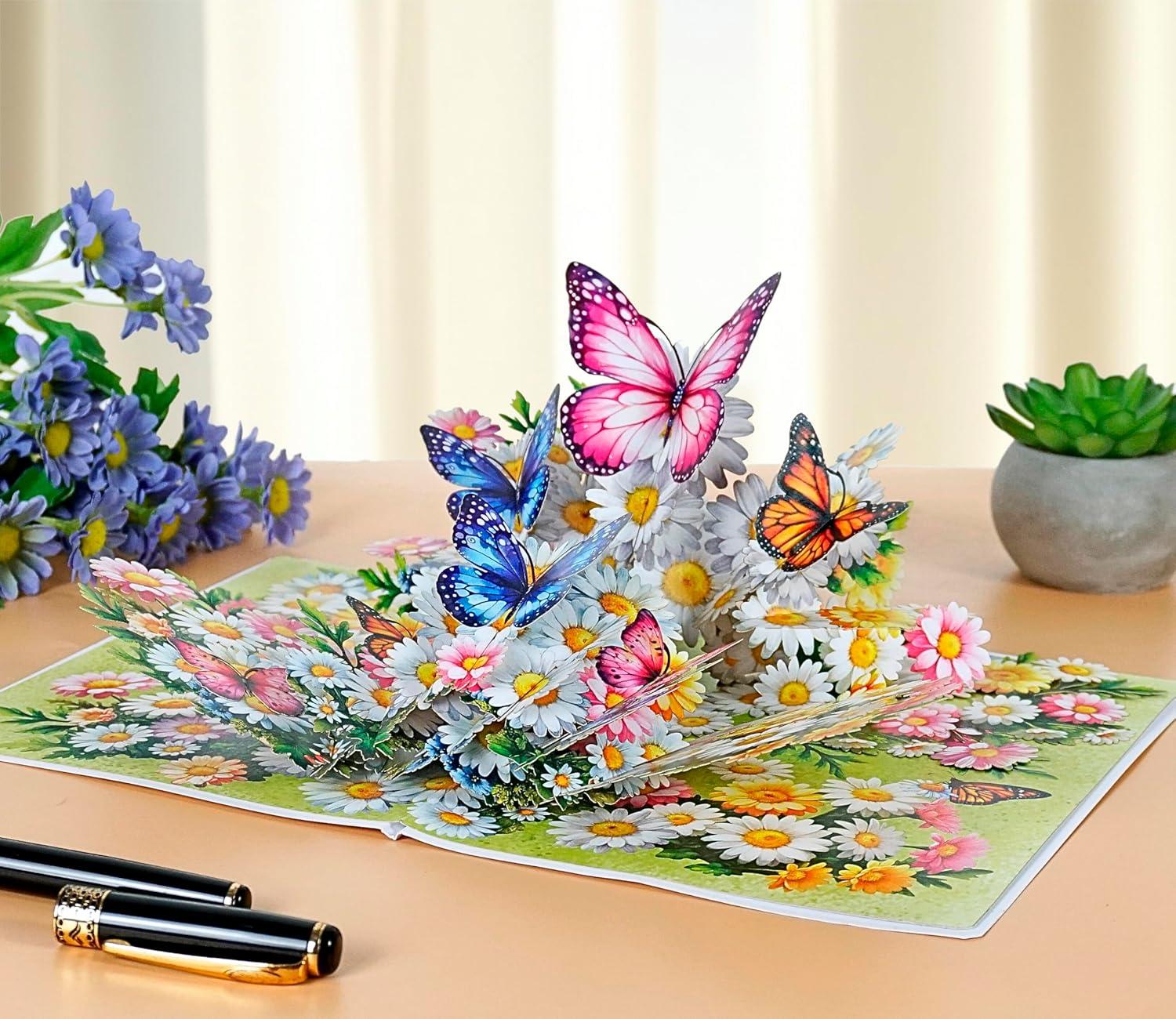 imageCUTPOPUP Birthday Card Pop Up 3D Greeting Flowers Cards for Women Mom Grandma Daughter Friends Bloom Garden FL191USDaisy Butterflies6x8in