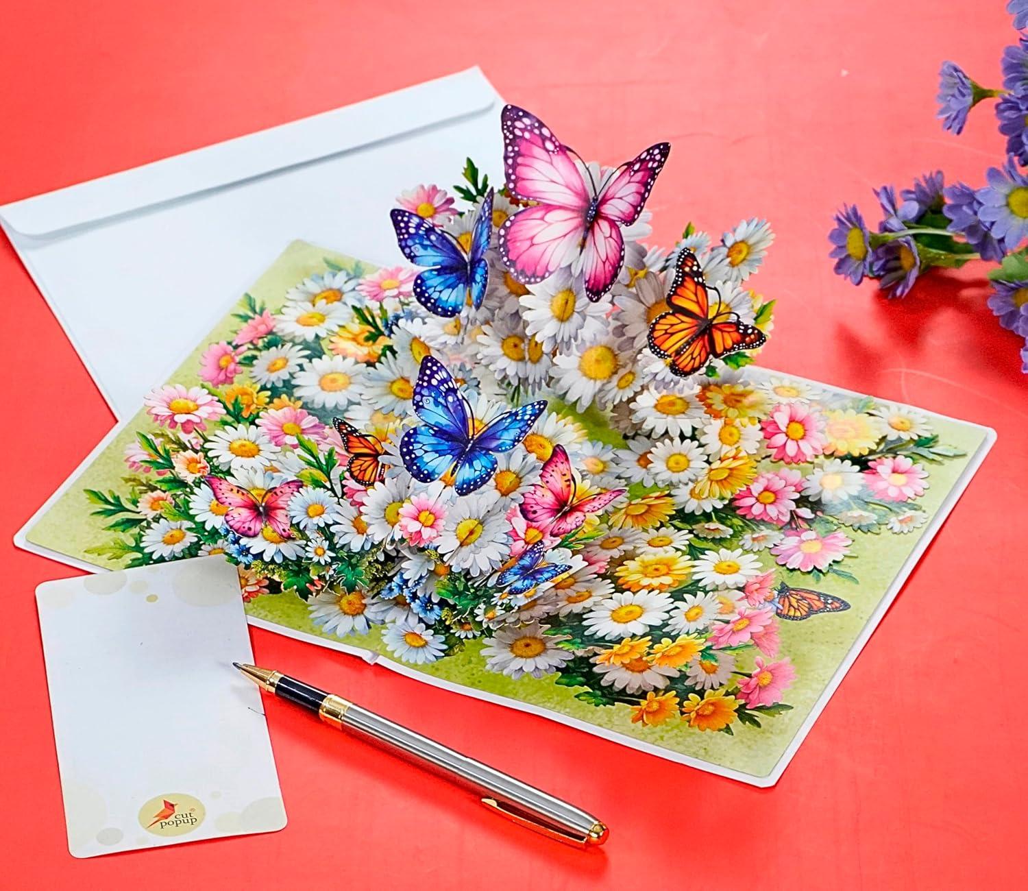 imageCUTPOPUP Birthday Card Pop Up 3D Greeting Flowers Cards for Women Mom Grandma Daughter Friends Bloom Garden FL191USDaisy Butterflies6x8in