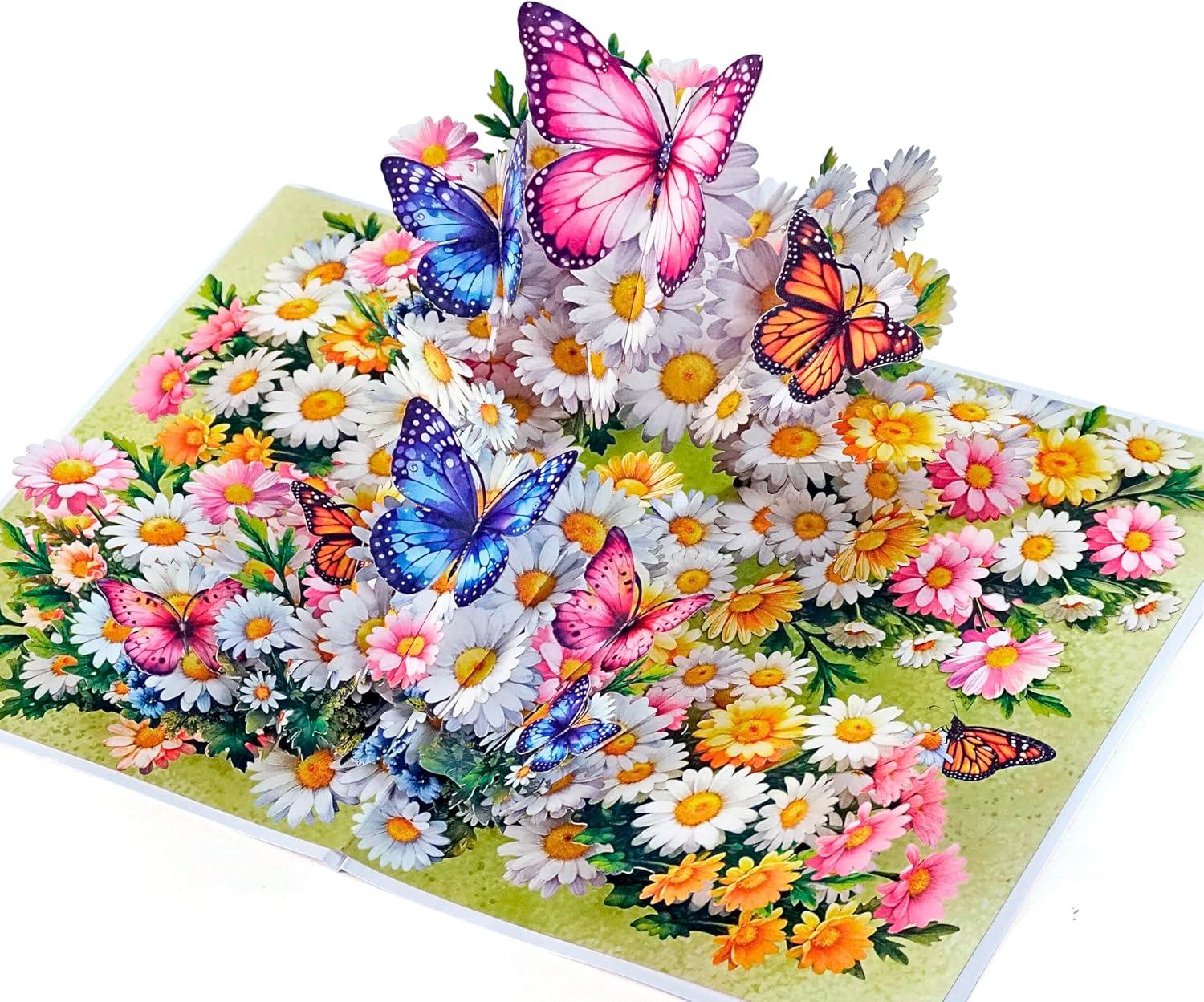 imageCUTPOPUP Birthday Card Pop Up 3D Greeting Flowers Cards for Women Mom Grandma Daughter Friends Bloom Garden FL191USDaisy Butterflies6x8in