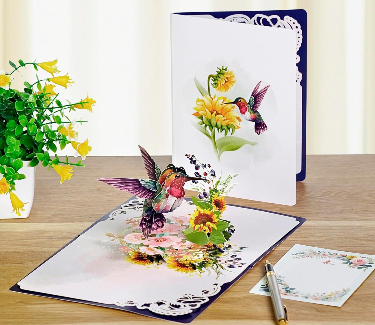 imageCUTPOPUP Birthday Card Pop Up 3D Greeting Flowers Cards for Women Mom Grandma Daughter Friends Bloom Garden FL191USHummingbird Sunflower6x8in