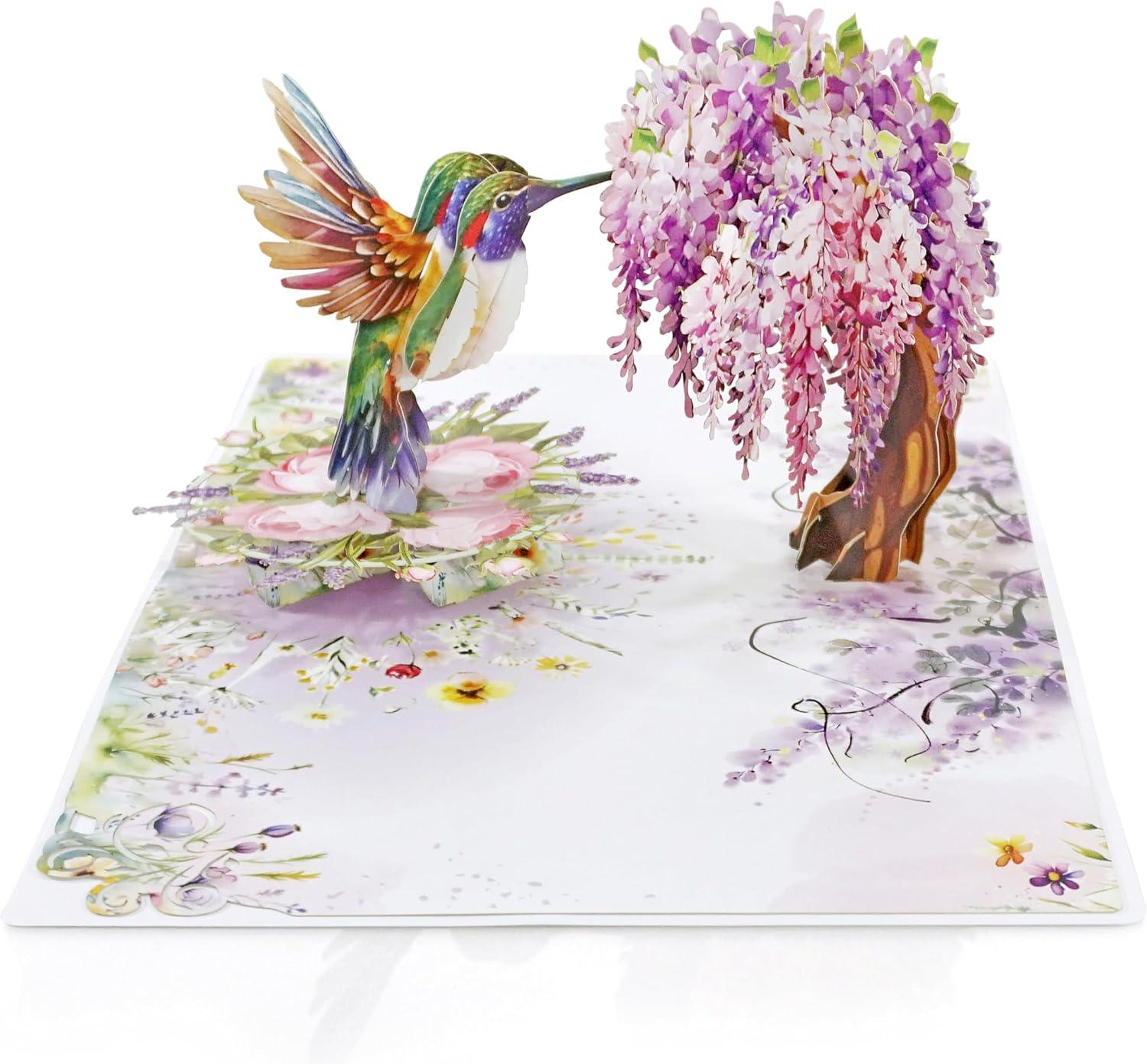 imageCUTPOPUP Birthday Card Pop Up 3D Greeting Flowers Cards for Women Mom Grandma Daughter Friends Bloom Garden FL191USHummingbird Wisteria6x8in