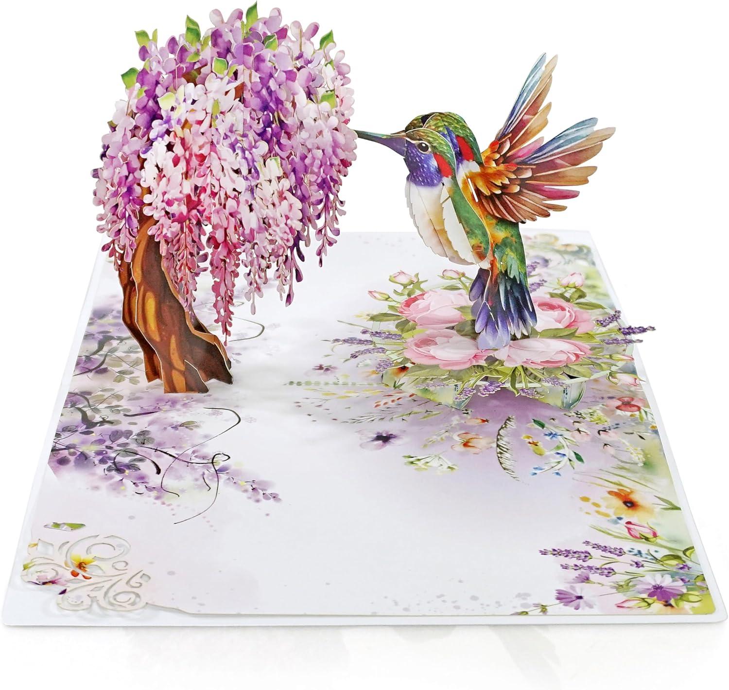 imageCUTPOPUP Birthday Card Pop Up 3D Greeting Flowers Cards for Women Mom Grandma Daughter Friends Bloom Garden FL191USHummingbird Wisteria6x8in
