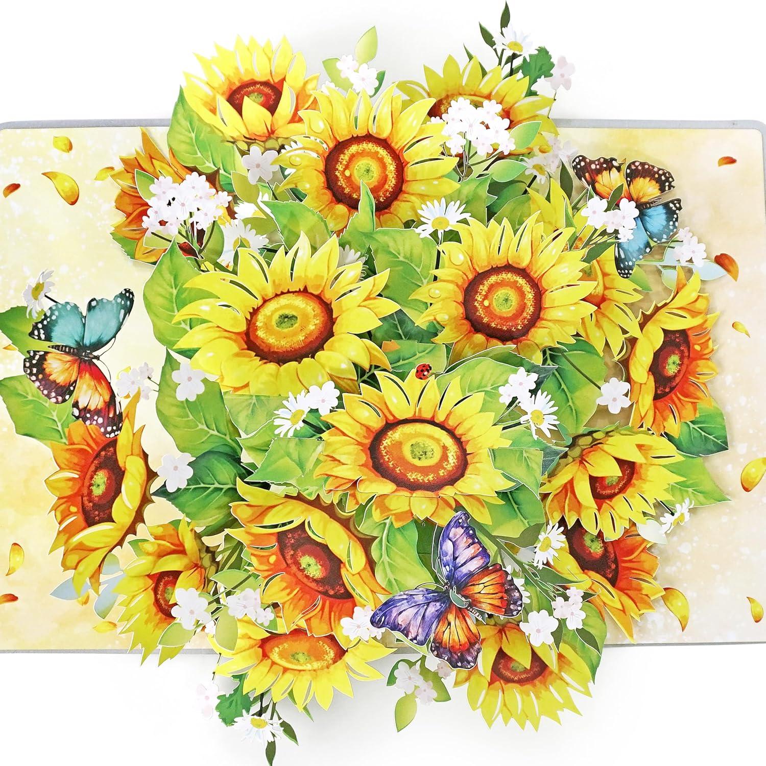 imageCUTPOPUP Birthday Card Pop Up 3D Greeting Flowers Cards for Women Mom Grandma Daughter Friends Bloom Garden FL191USSunflower6x8in