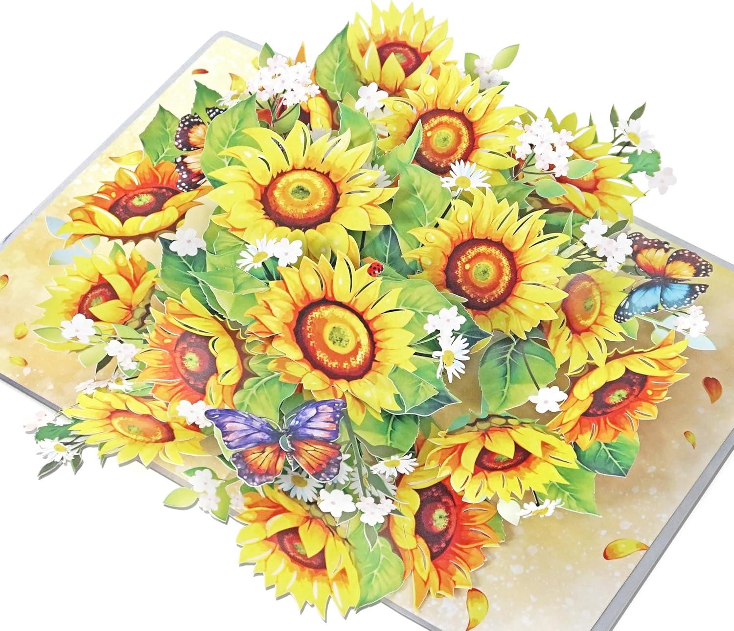imageCUTPOPUP Birthday Card Pop Up 3D Greeting Flowers Cards for Women Mom Grandma Daughter Friends Bloom Garden FL191USSunflower6x8in