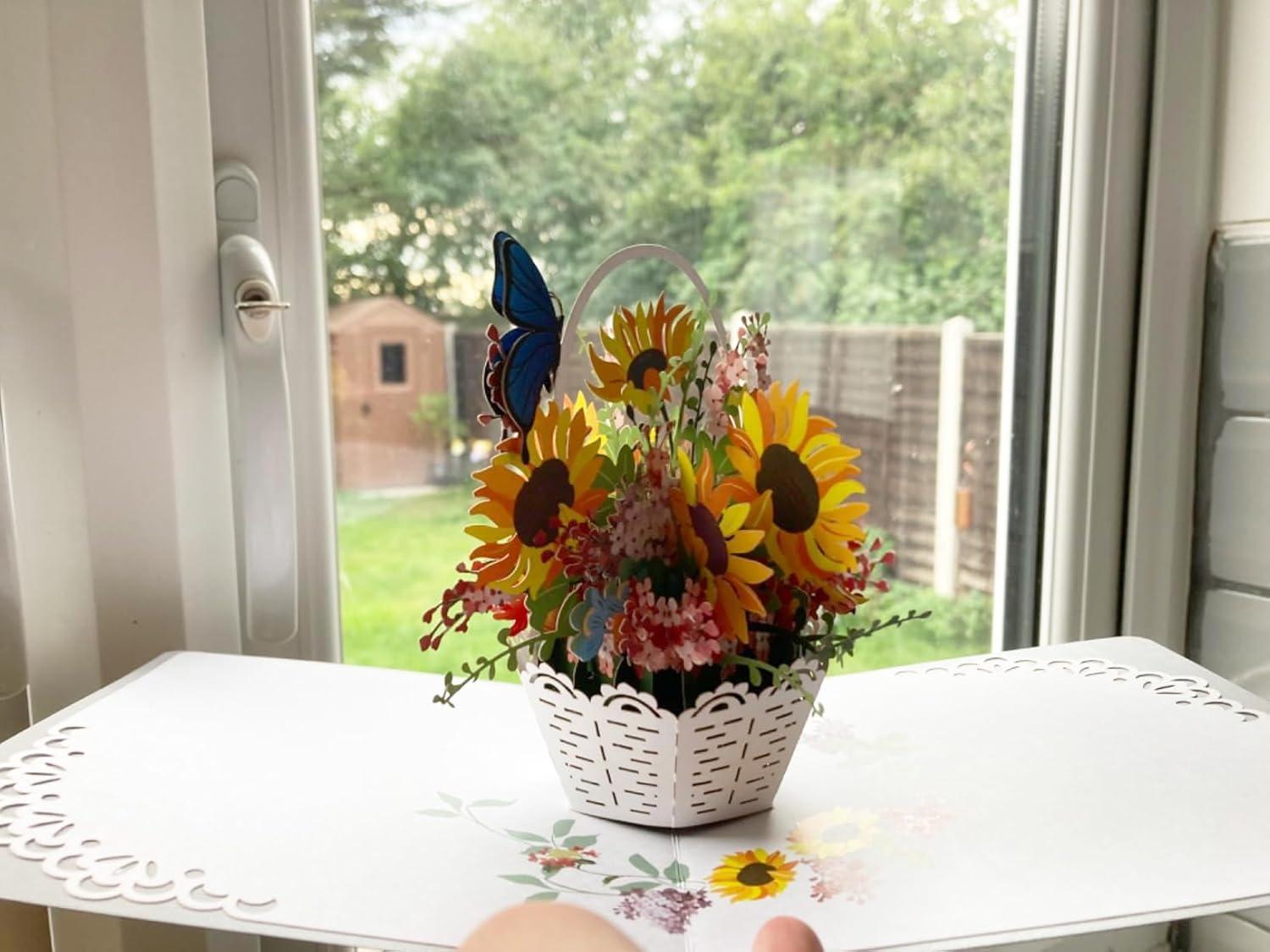 imageCUTPOPUP Birthday Card Pop Up 3D Greeting Flowers Cards for Women Mom Grandma Daughter Friends Bloom Garden FL191USSunflowers Basket6x6in