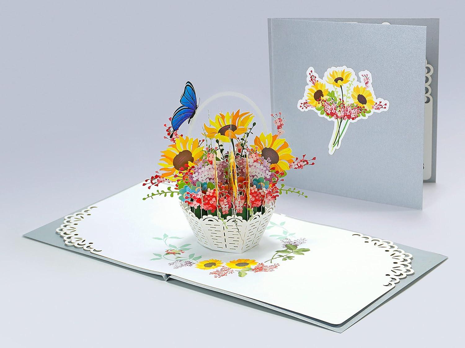 imageCUTPOPUP Birthday Card Pop Up 3D Greeting Flowers Cards for Women Mom Grandma Daughter Friends Bloom Garden FL191USSunflowers Basket6x6in