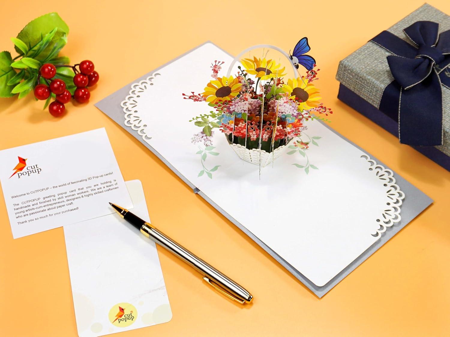 imageCUTPOPUP Birthday Card Pop Up 3D Greeting Flowers Cards for Women Mom Grandma Daughter Friends Bloom Garden FL191USSunflowers Basket6x6in