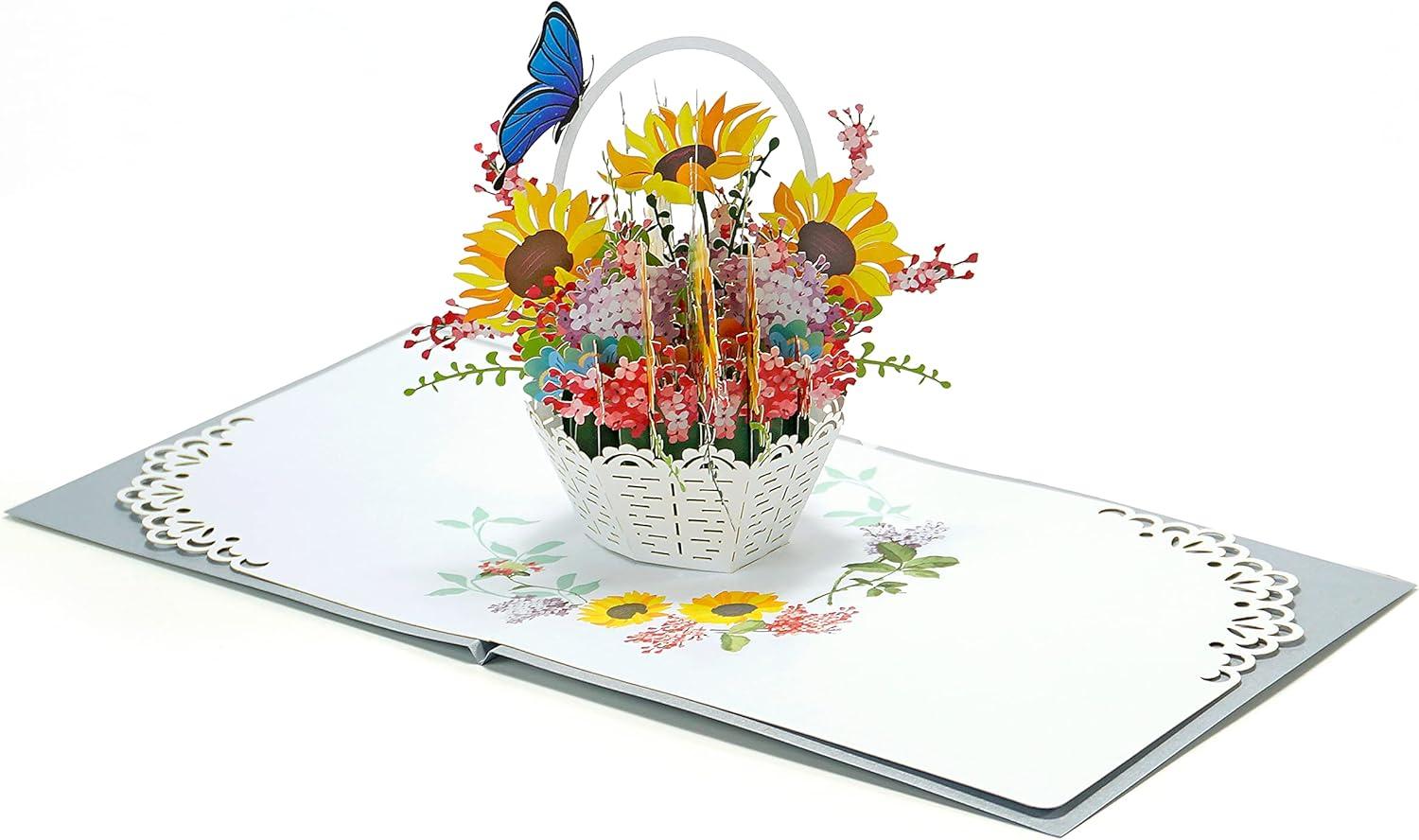 imageCUTPOPUP Birthday Card Pop Up 3D Greeting Flowers Cards for Women Mom Grandma Daughter Friends Bloom Garden FL191USSunflowers Basket6x6in