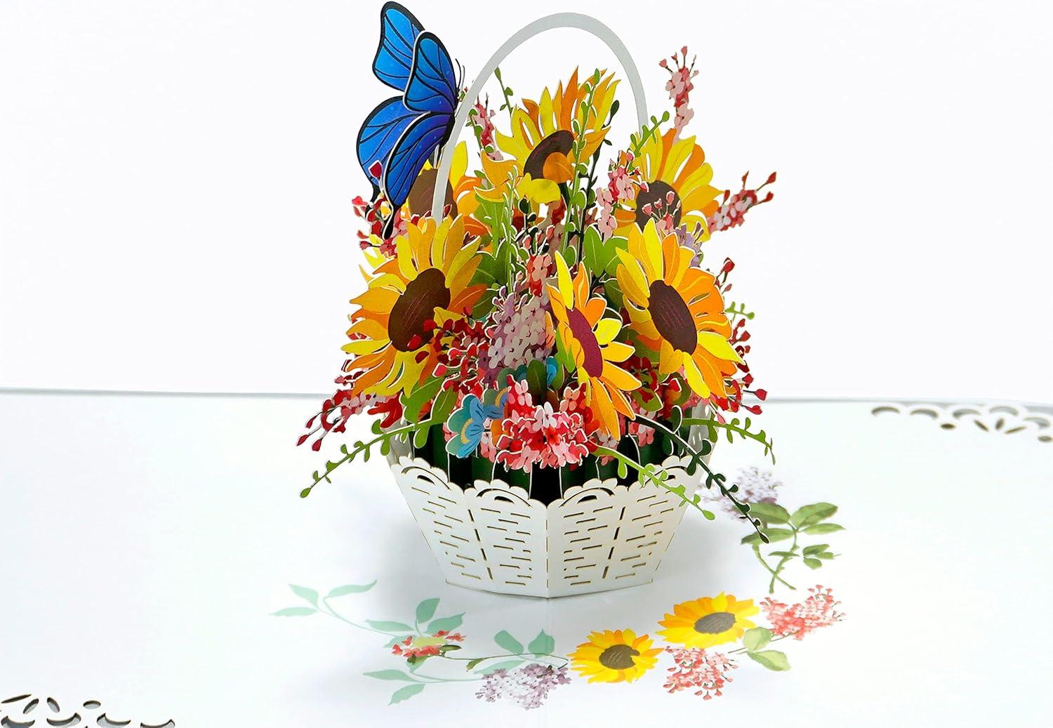 imageCUTPOPUP Birthday Card Pop Up 3D Greeting Flowers Cards for Women Mom Grandma Daughter Friends Bloom Garden FL191USSunflowers Basket6x6in