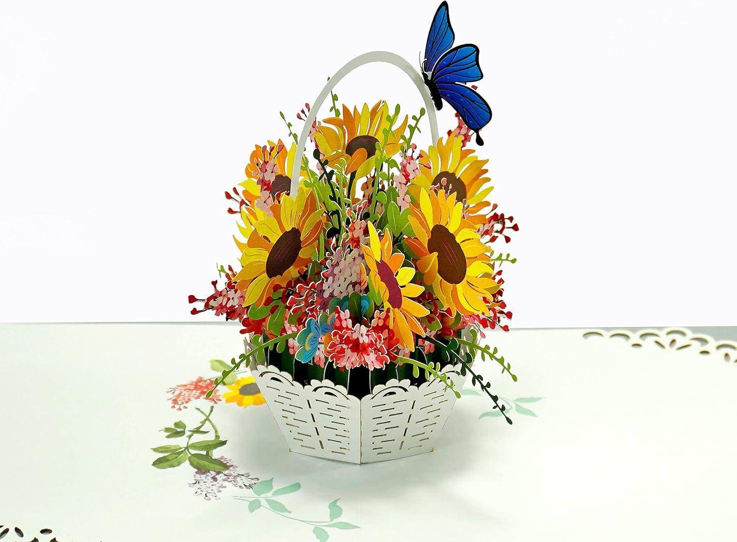 imageCUTPOPUP Birthday Card Pop Up 3D Greeting Flowers Cards for Women Mom Grandma Daughter Friends Bloom Garden FL191USSunflowers Basket6x6in