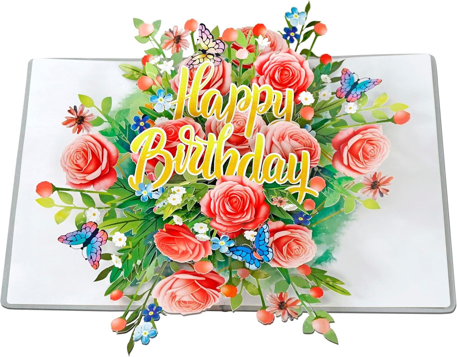 imageCUTPOPUP Happy Birthday Floral Birthday Card Pop Up 3D Popup Greeting Card Happy Birthday Floral