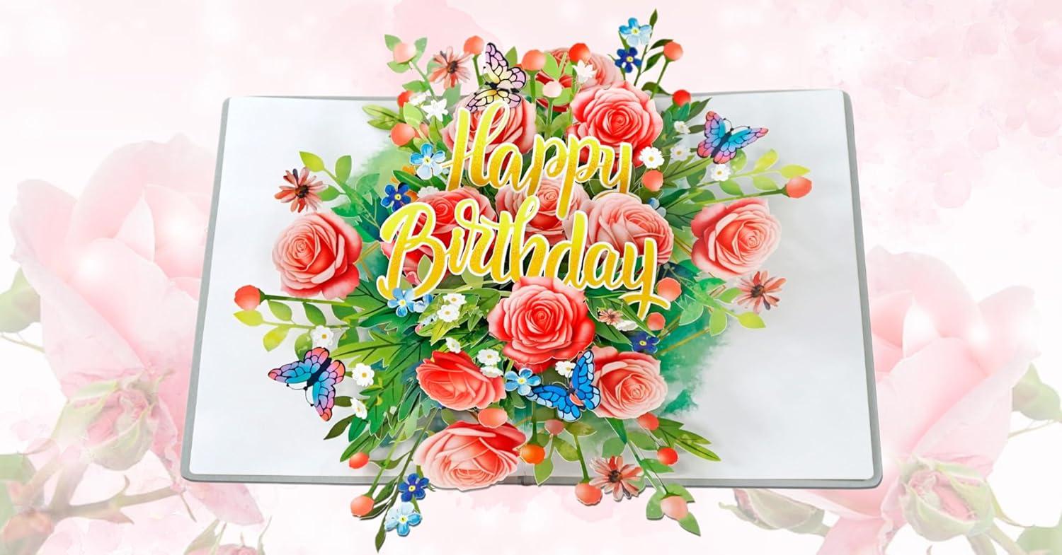 imageCUTPOPUP Happy Birthday Floral Birthday Card Pop Up 3D Popup Greeting Card Happy Birthday Floral