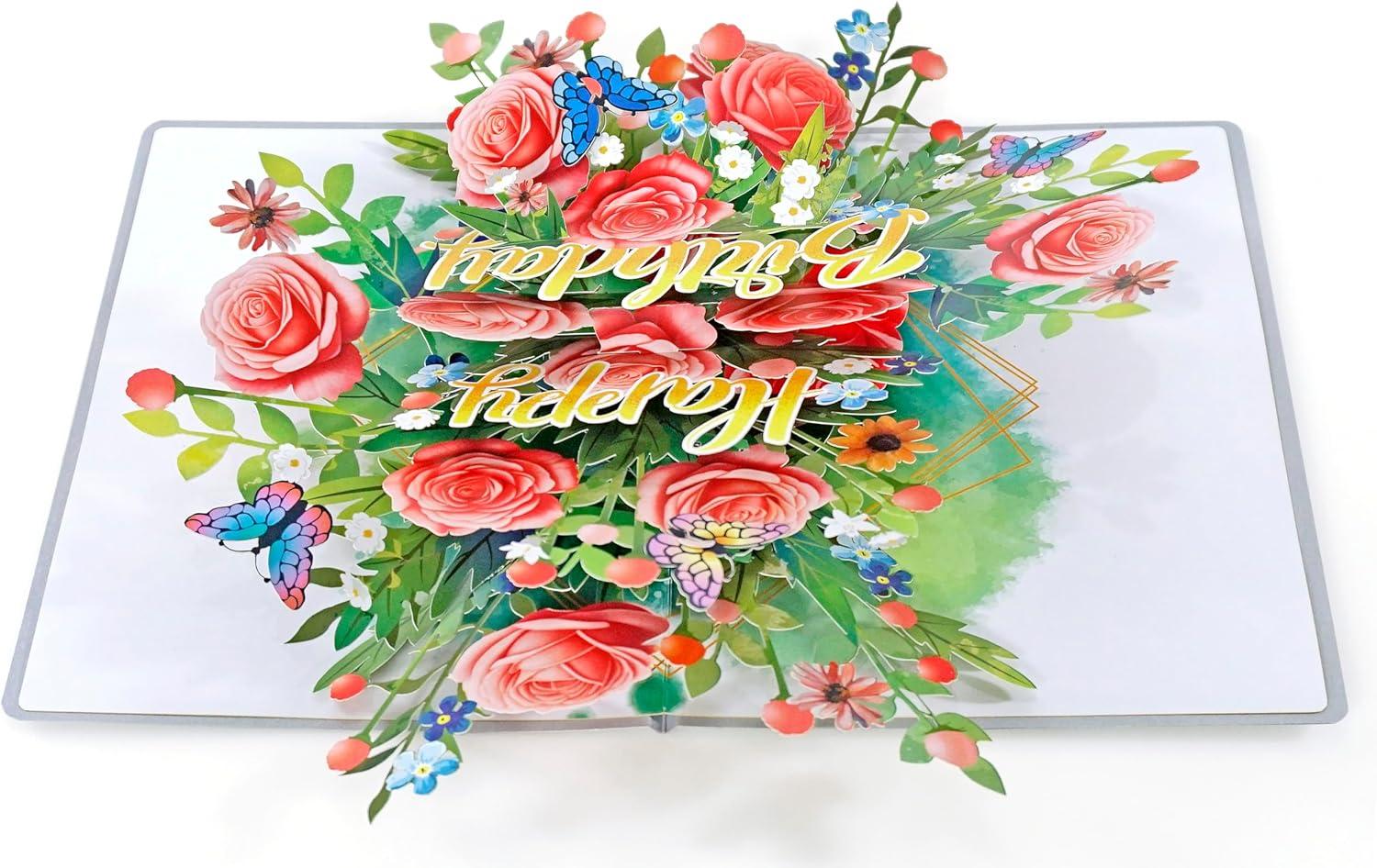 imageCUTPOPUP Happy Birthday Floral Birthday Card Pop Up 3D Popup Greeting Card Happy Birthday Floral
