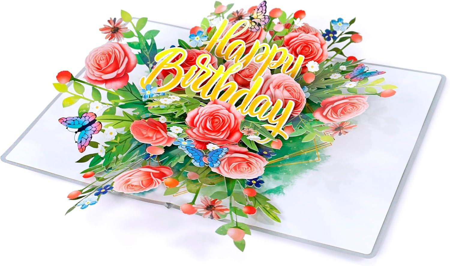 imageCUTPOPUP Happy Birthday Floral Birthday Card Pop Up 3D Popup Greeting Card Happy Birthday Floral