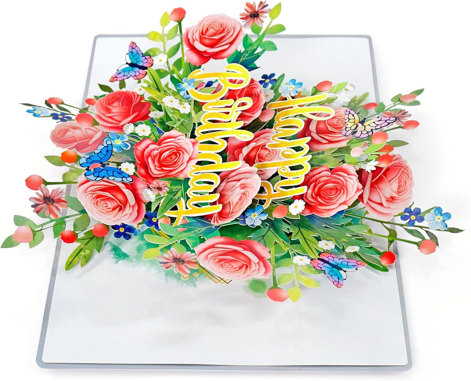 imageCUTPOPUP Happy Birthday Floral Birthday Card Pop Up 3D Popup Greeting Card Happy Birthday Floral