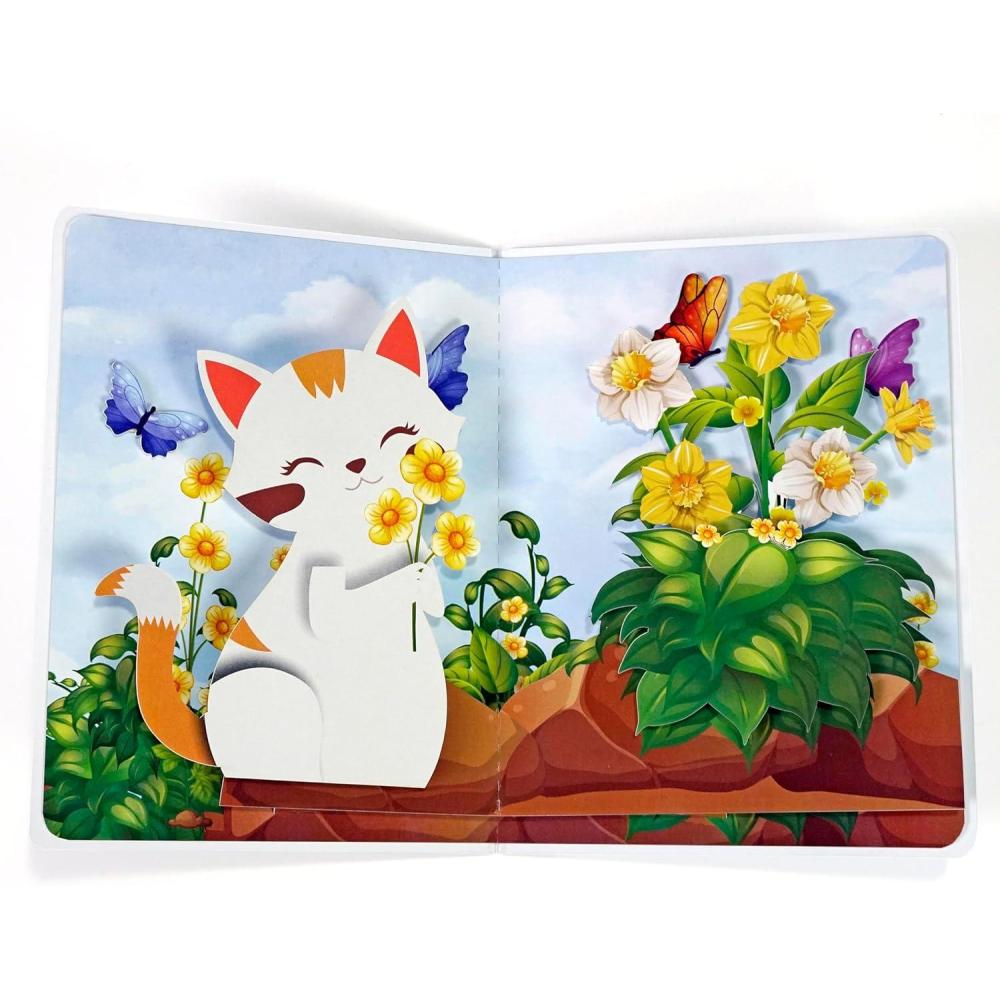 imageCUTPOPUP Birthday Card Pop Up 3D Birthday Greeting Mothers Day Card for Women Mom Wife Grandma Daughter Cat Daffodils