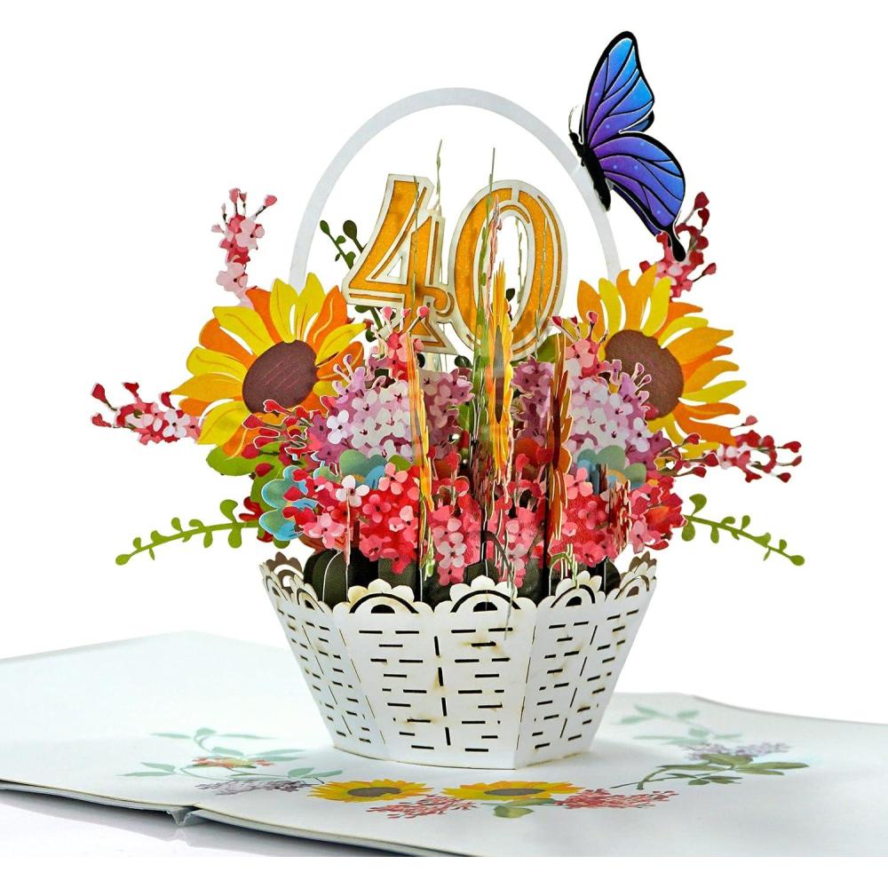 imageCUTPOPUP Birthday Card Pop Up 3D Greeting Flowers Cards for Women Mom Grandma Daughter Friends Bloom Garden FL191US40th Sunflowers Bastket6x6in