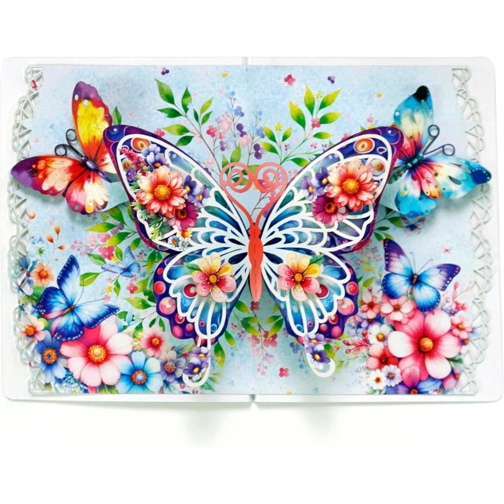 imageCUTPOPUP Birthday Card Pop Up 3D Greeting Flowers Cards for Women Mom Grandma Daughter Friends Bloom Garden FL191USButterfly6x8in