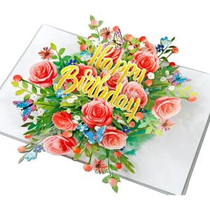 CUTPOPUP Happy Birthday Floral, Birthday Card Pop Up, 3D Popup Greeting Card (Happy Birthday Floral)