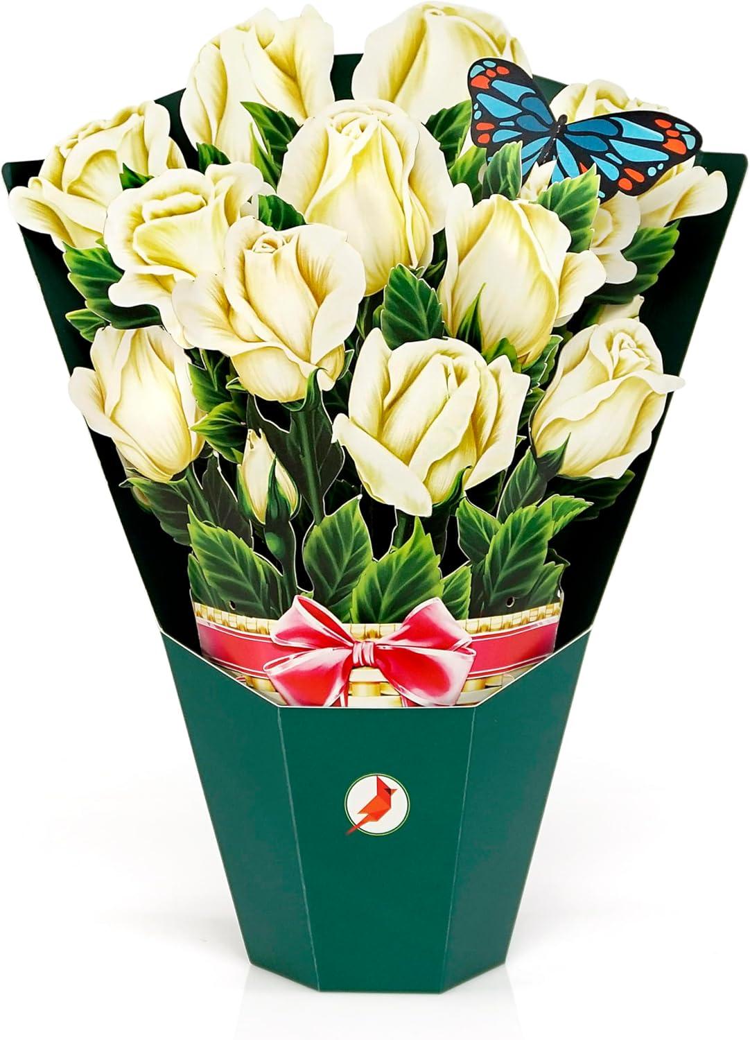 imageCUTPOPUP Birthday Card Pop Up 10quotx12quot Mothers Day 3D Greeting Paper Flower Card Bouquet of WhiteRose