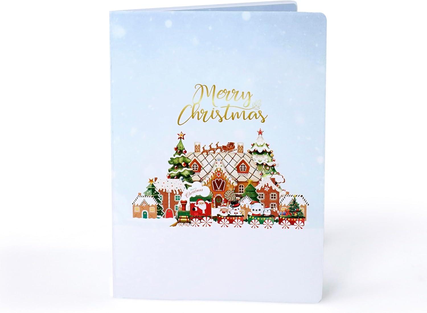 imageCUTPOPUP Christmas Card Pop Up 3D Xmas New Year Holiday Greeting Card Red CardinalGingerbread Town6x8in