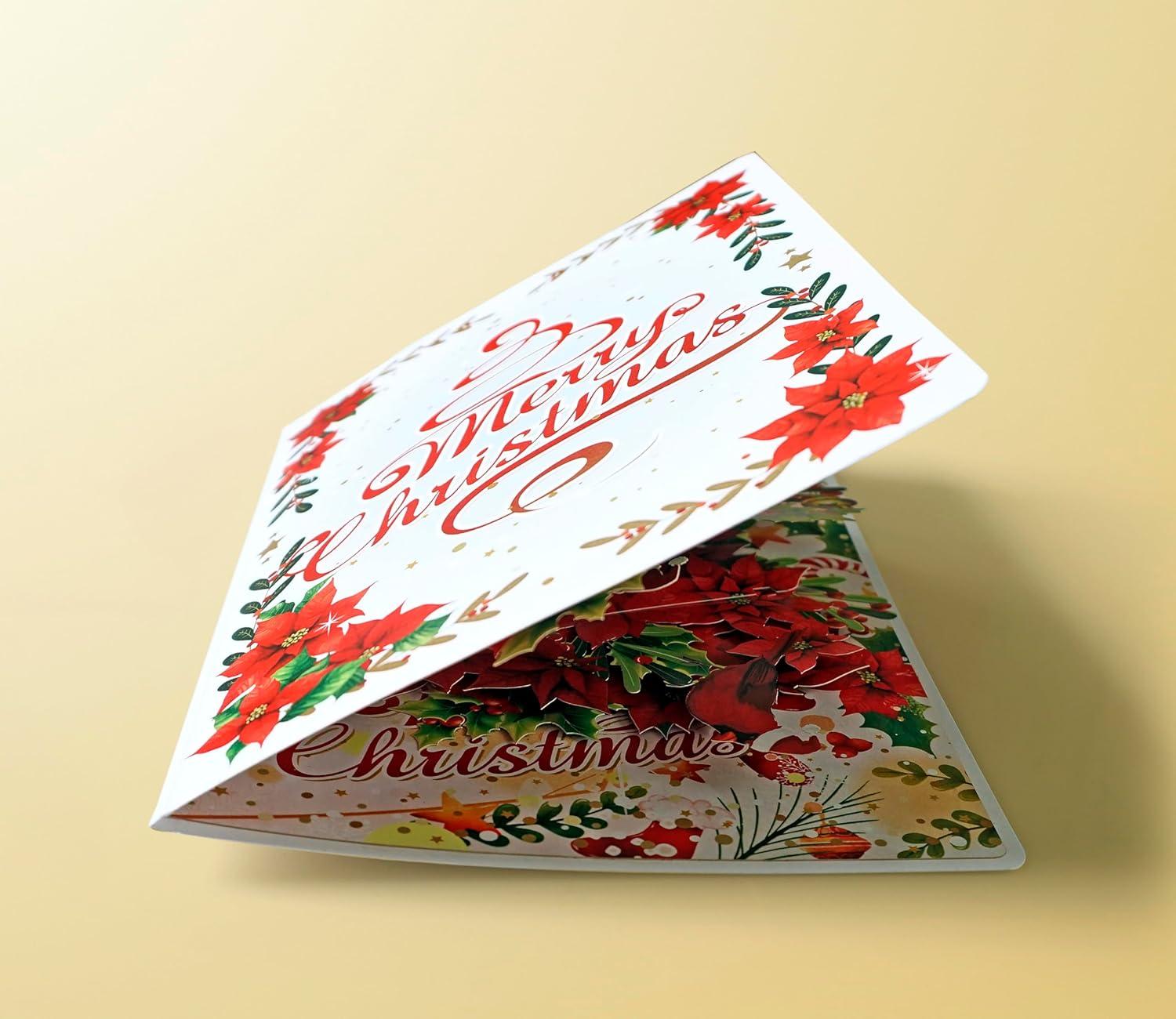imageCUTPOPUP Christmas Card Pop Up 3D Xmas New Year Holiday Greeting Card Red CardinalLshape Poinsettia6x8in