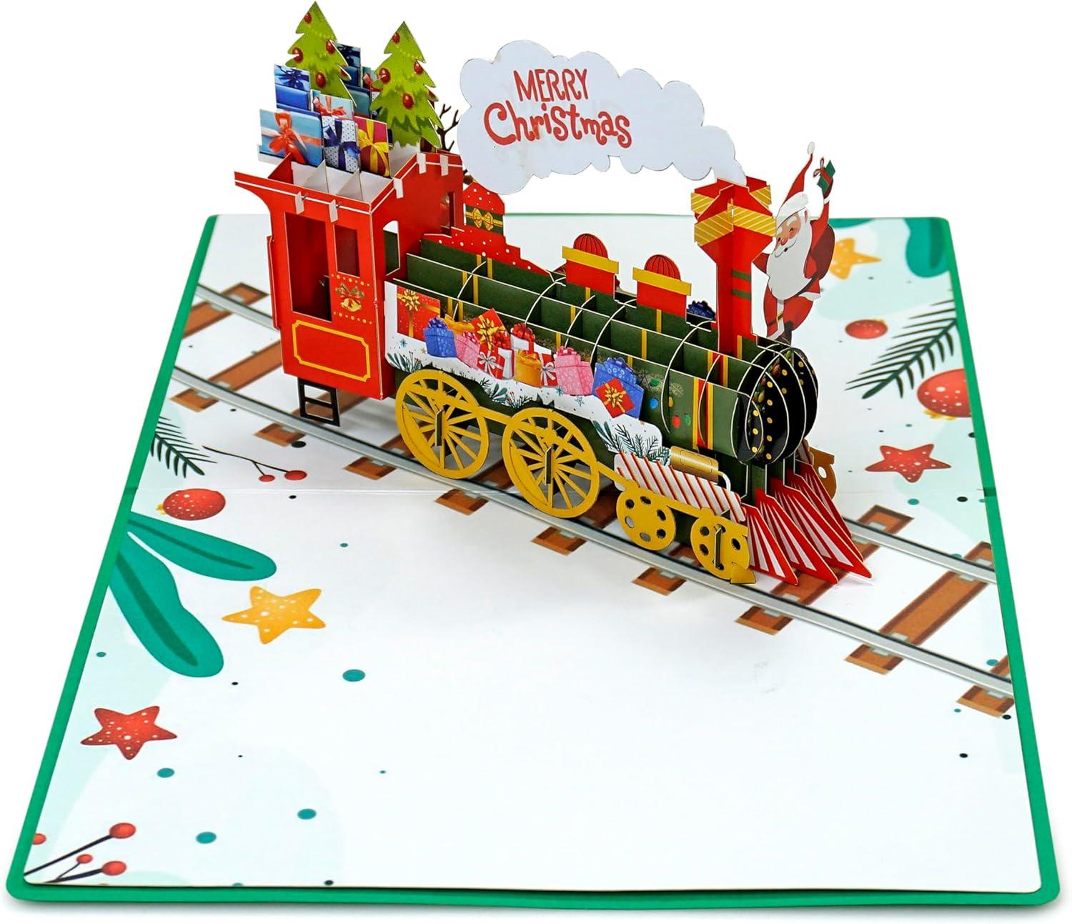 imageCUTPOPUP Christmas Card Pop Up 3D Xmas New Year Holiday Greeting Card Red CardinalMerry Christmas Train