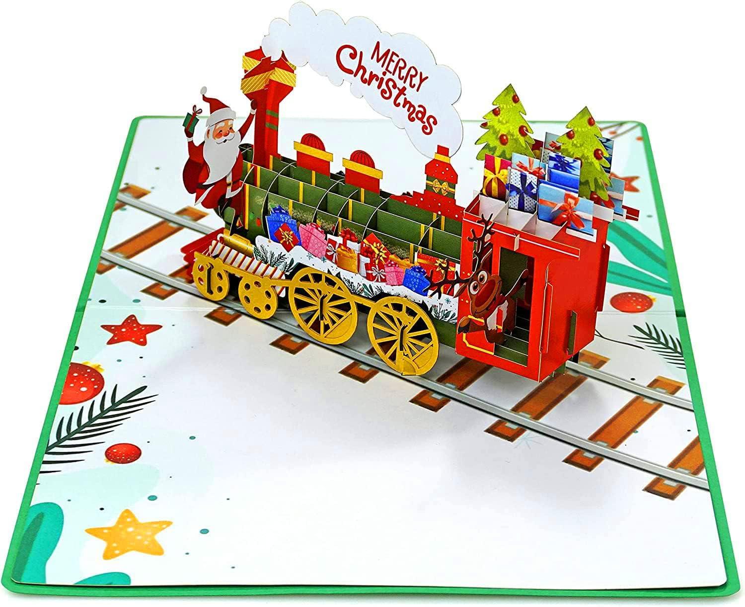 imageCUTPOPUP Christmas Card Pop Up 3D Xmas New Year Holiday Greeting Card Red CardinalMerry Christmas Train