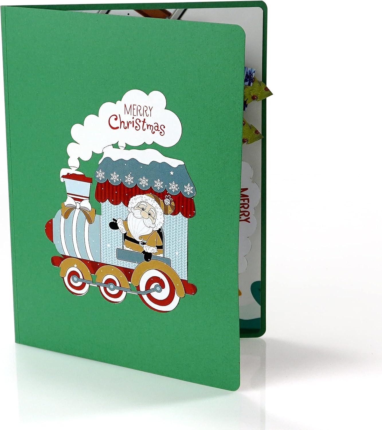 imageCUTPOPUP Christmas Card Pop Up 3D Xmas New Year Holiday Greeting Card Red CardinalMerry Christmas Train