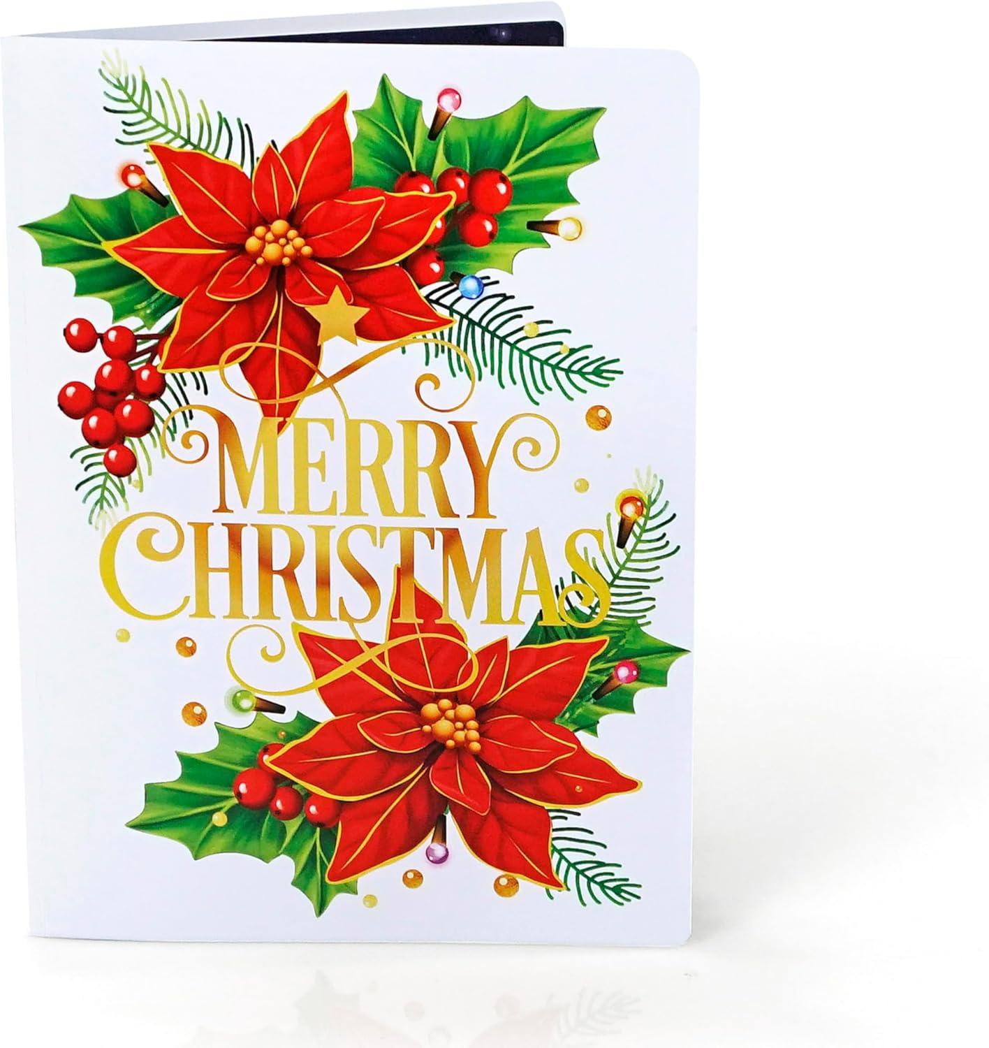 imageCUTPOPUP Christmas Card Pop Up 3D Xmas New Year Holiday Greeting Card Red CardinalRound Xmas Poinsettia6x8in