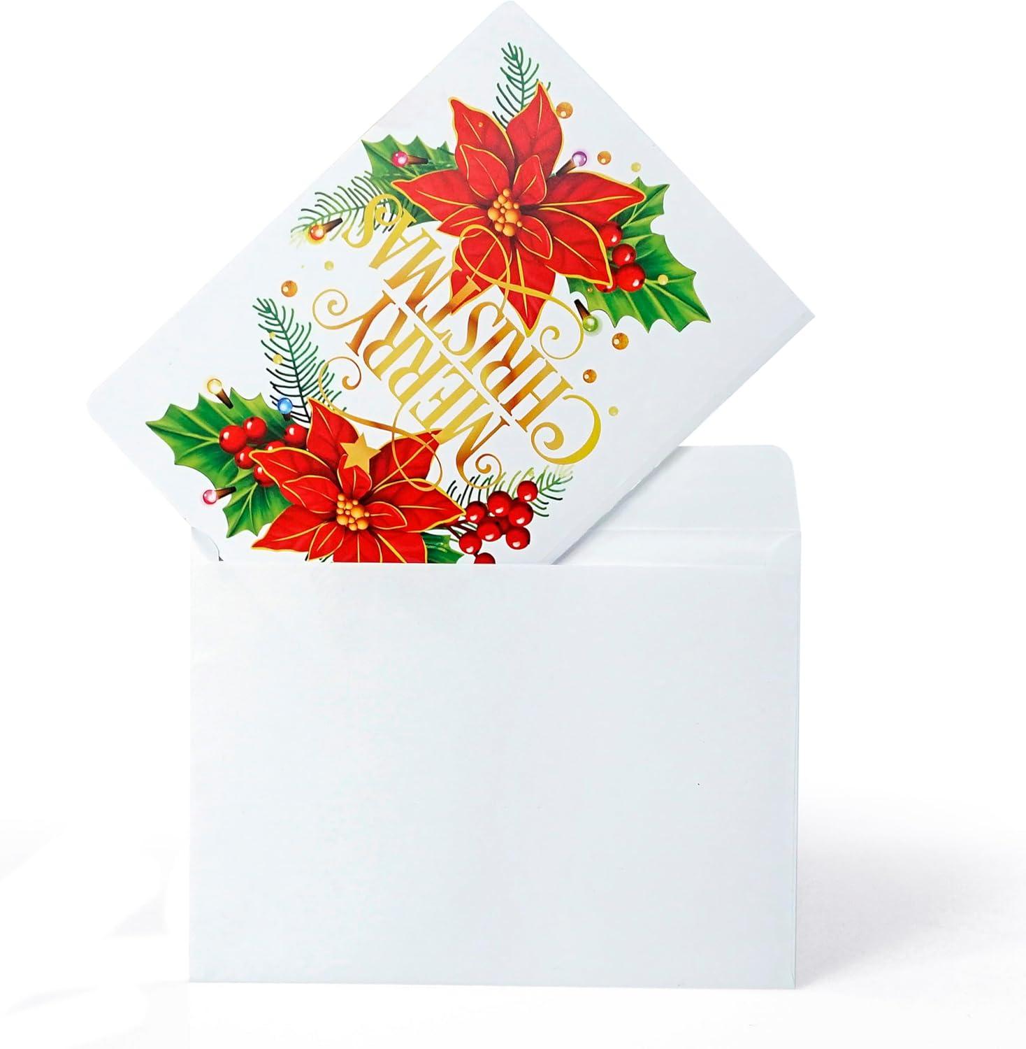imageCUTPOPUP Christmas Card Pop Up 3D Xmas New Year Holiday Greeting Card Red CardinalRound Xmas Poinsettia6x8in