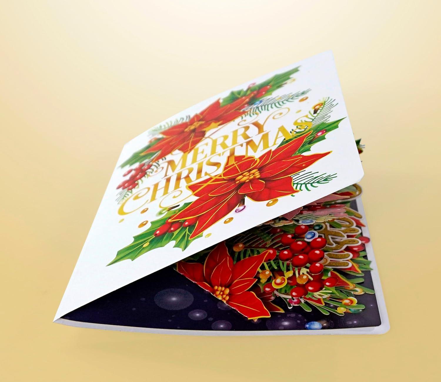 imageCUTPOPUP Christmas Card Pop Up 3D Xmas New Year Holiday Greeting Card Red CardinalRound Xmas Poinsettia6x8in