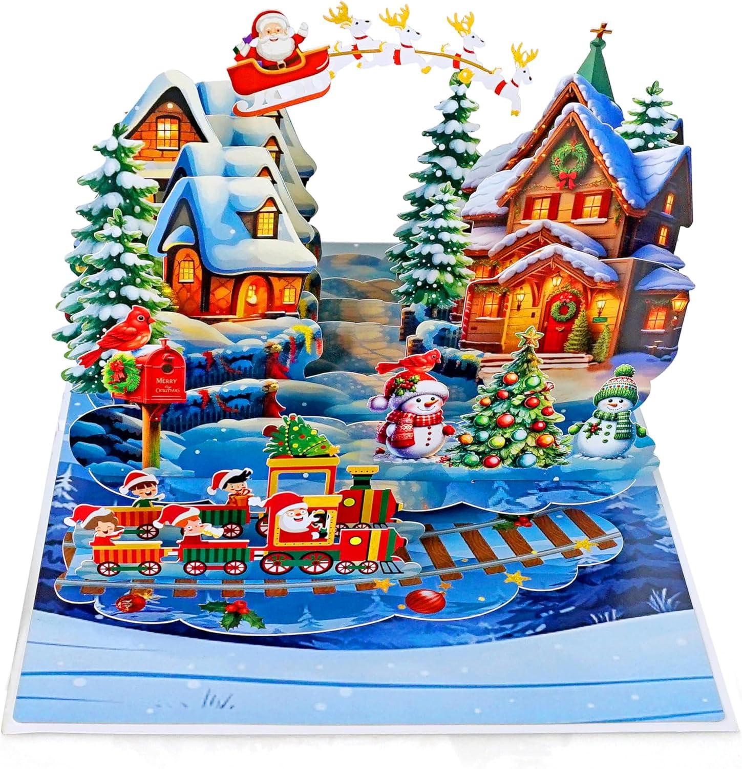 imageCUTPOPUP Christmas Card Pop Up 3D Xmas New Year Holiday Greeting Card Red CardinalXmas Scene6x8in