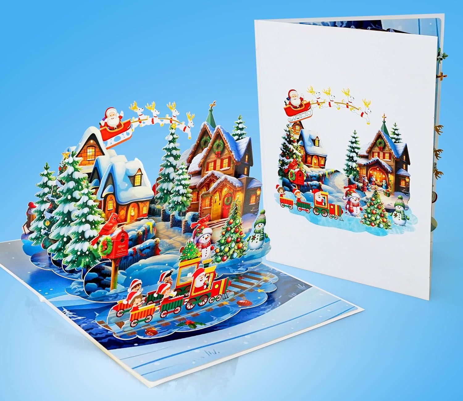 imageCUTPOPUP Christmas Card Pop Up 3D Xmas New Year Holiday Greeting Card Red CardinalXmas Scene6x8in