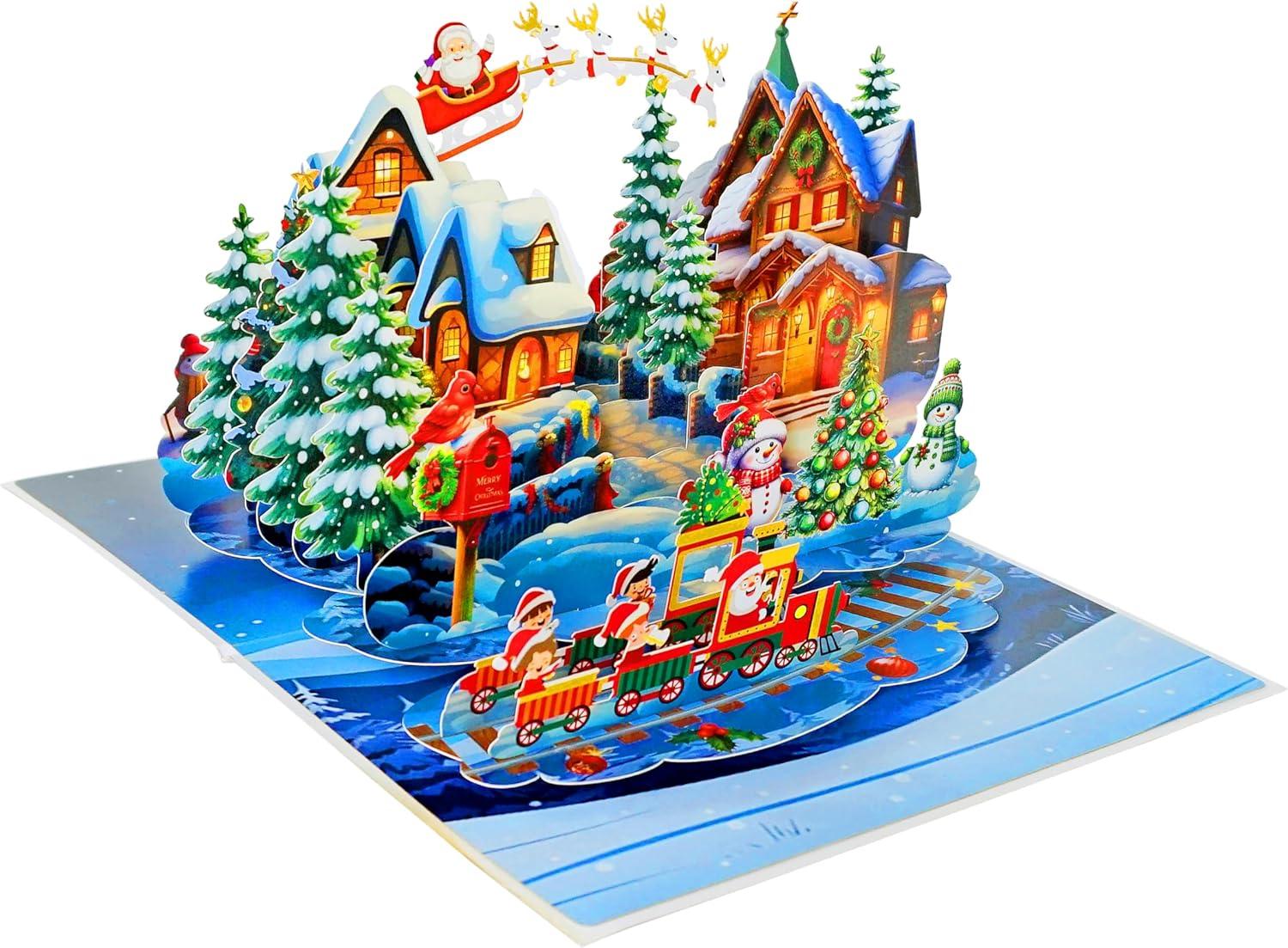 imageCUTPOPUP Christmas Card Pop Up 3D Xmas New Year Holiday Greeting Card Red CardinalXmas Scene6x8in