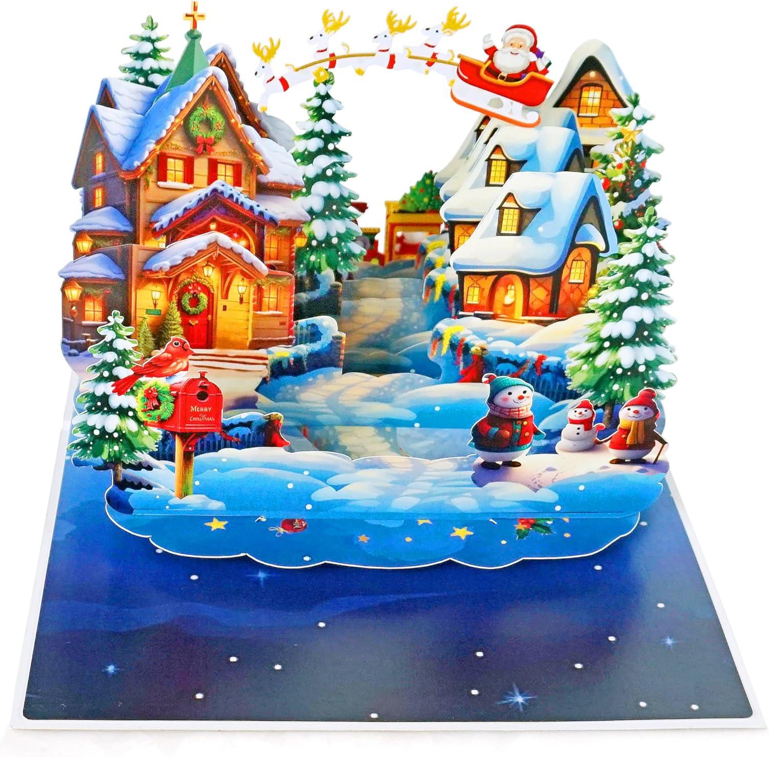 imageCUTPOPUP Christmas Card Pop Up 3D Xmas New Year Holiday Greeting Card Red CardinalXmas Scene6x8in