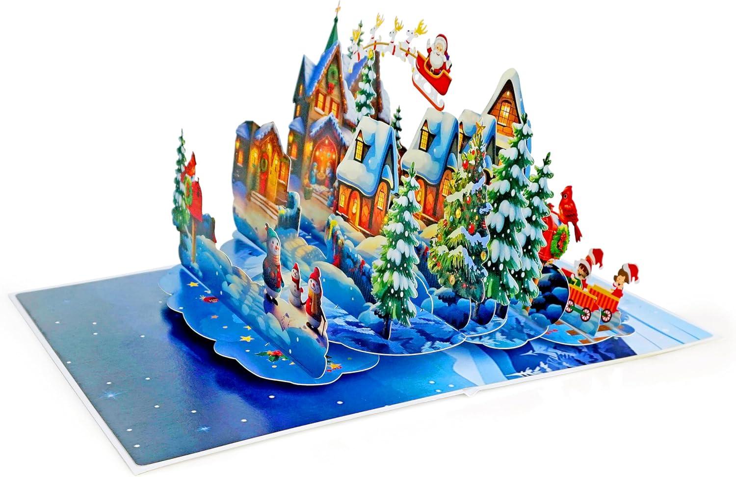 imageCUTPOPUP Christmas Card Pop Up 3D Xmas New Year Holiday Greeting Card Red CardinalXmas Scene6x8in