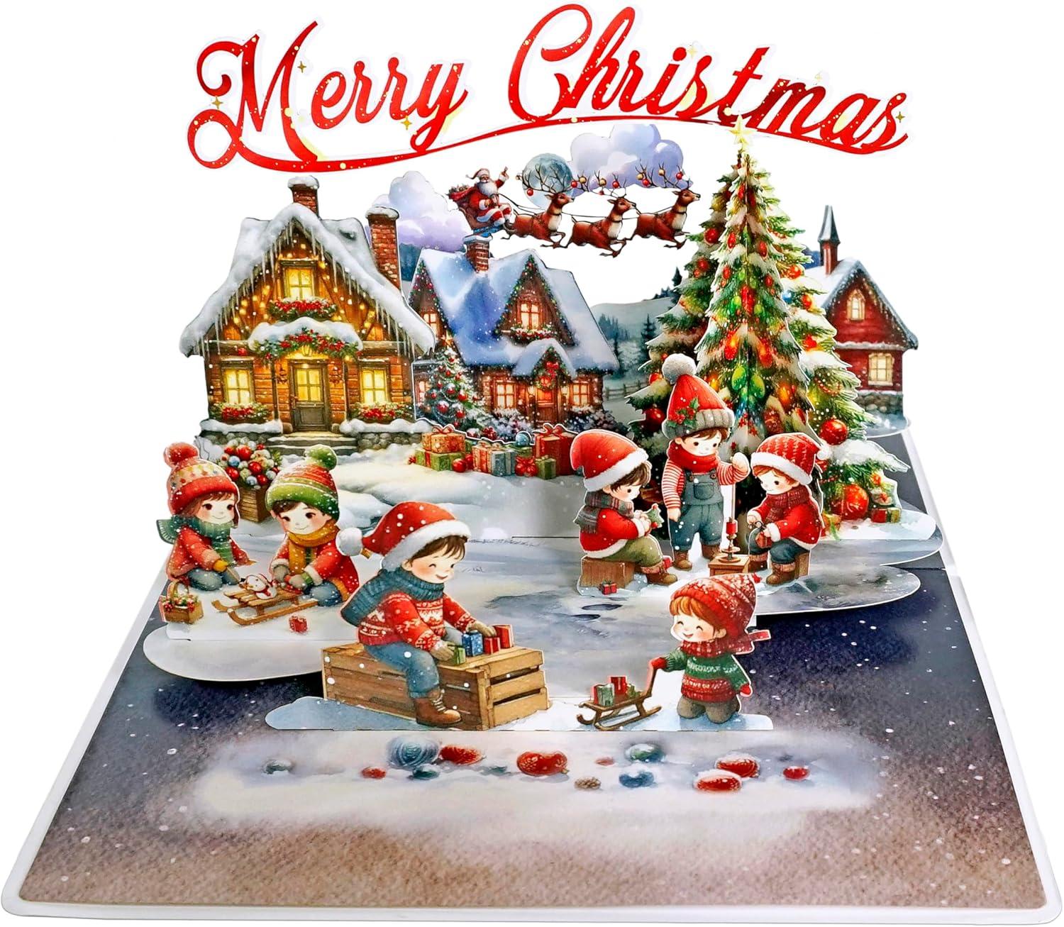 imageCUTPOPUP Christmas Card Pop Up 3D Xmas New Year Holiday Greeting Card Red CardinalXmas Town6x8in