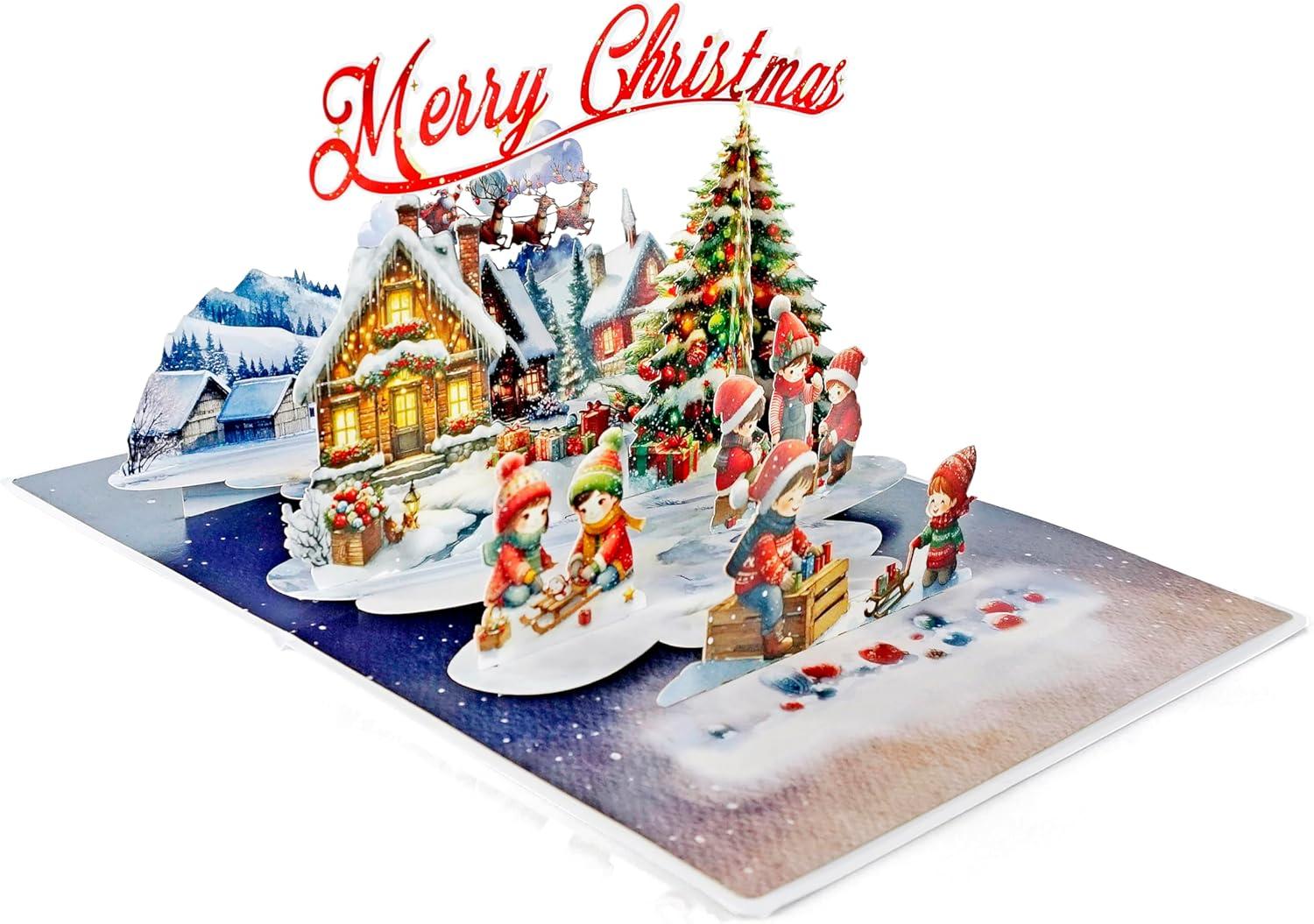 imageCUTPOPUP Christmas Card Pop Up 3D Xmas New Year Holiday Greeting Card Red CardinalXmas Town6x8in